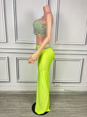 AD2379 Summer Women's Club Dress Set Sexy Two-Piece Yellow Crystal Elegant Top and Skirt Two-Piece Set