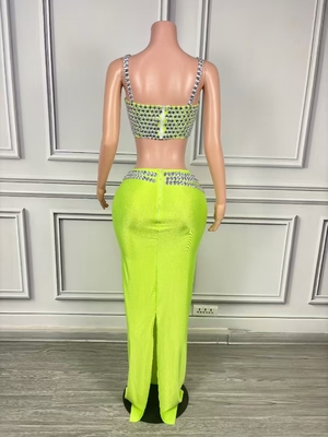 AD2379 Summer Women's Club Dress Set Sexy Two-Piece Yellow Crystal Elegant Top and Skirt Two-Piece Set