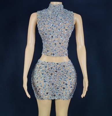 Summer AD2369 Kimshein Fashionable Sexy Two-Piece Women's Club Diamond Crystal Set with Stock Availability