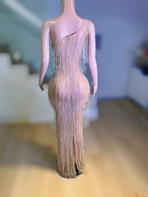 Chinese Size Tassel Dress with Crystal Embellishments Women's Waterfall Tassel and Crystal Embellished Formal Dress