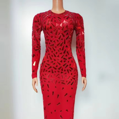 AD2472 Kimshein Women's Handmade Mesh Tight-Fitting Dress with Long Sleeves and Custom Logo Supported Elegant Long Robe