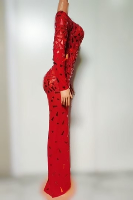 AD2472 Kimshein Women's Handmade Mesh Tight-Fitting Dress with Long Sleeves and Custom Logo Supported Elegant Long Robe