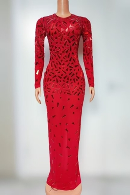 AD2472 Kimshein Women's Handmade Mesh Tight-Fitting Dress with Long Sleeves and Custom Logo Supported Elegant Long Robe