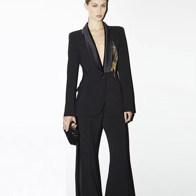 SR2329 Kimshein Women's Elegant Solid Color Suit Set Spring Business Formal Suit with Beaded Decoration Top Length Regular Sleeves