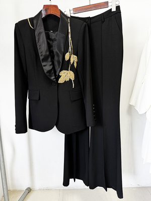 SR2329 Kimshein Women's Elegant Solid Color Suit Set Spring Business Formal Suit with Beaded Decoration Top Length Regular Sleeves