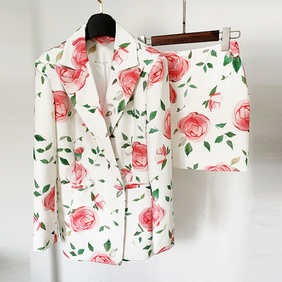 SR2333 Plus Size Women's Double-breasted Suit Jacket Floral Two-piece Set for Women 7 Day Fast Sampling Mid-length Pants