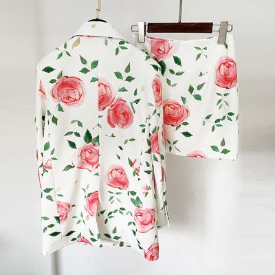 SR2333 Plus Size Women's Double-breasted Suit Jacket Floral Two-piece Set for Women 7 Day Fast Sampling Mid-length Pants