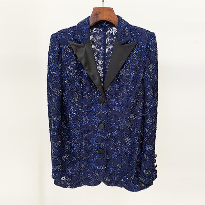 Women's Shiny Jacket and Beaded Lace Two-Piece Set SR2325 Fashionable Lace Suit with Regular Sleeves