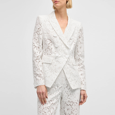 SR2337 Kimshein Fashion Women's Suit Jacket Plus Size V-neck Lace Fashion Two-piece Set in Cotton and Polyester Material