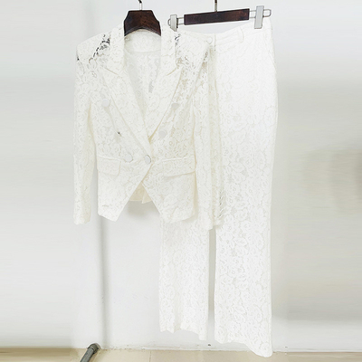 SR2337 Kimshein Fashion Women's Suit Jacket Plus Size V-neck Lace Fashion Two-piece Set in Cotton and Polyester Material