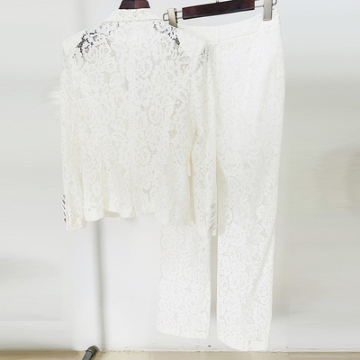 SR2337 Kimshein Fashion Women's Suit Jacket Plus Size V-neck Lace Fashion Two-piece Set in Cotton and Polyester Material