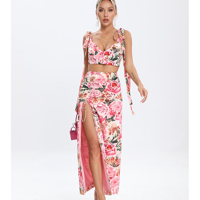 SS2282 Beautiful Designer Women's Two-Piece Summer Floral Midi Dance Party Dress Set in Fine Fabric with Precision Weaving
