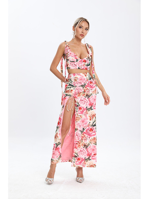 SS2282 Beautiful Designer Women's Two-Piece Summer Floral Midi Dance Party Dress Set in Fine Fabric with Precision Weaving