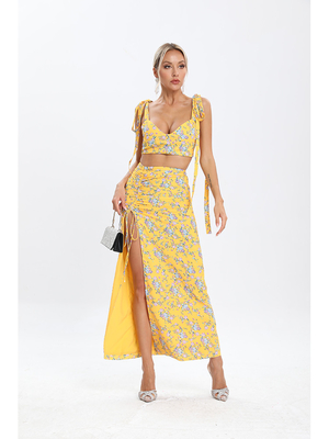 SS2282 Beautiful Designer Women's Two-Piece Summer Floral Midi Dance Party Dress Set in Fine Fabric with Precision Weaving