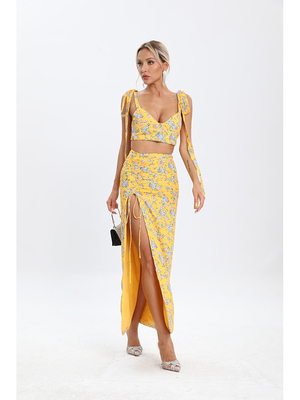 SS2282 Beautiful Designer Women's Two-Piece Summer Floral Midi Dance Party Dress Set in Fine Fabric with Precision Weaving