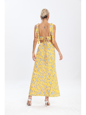 SS2282 Beautiful Designer Women's Two-Piece Summer Floral Midi Dance Party Dress Set in Fine Fabric with Precision Weaving