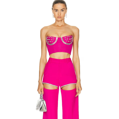 KIMSHEIN Women's Bandage Clothing Sexy Water Diamond Jumpsuit Set Crystal Long Wearing Fashion for Women's Formal Event