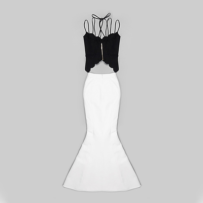 Custom Logo SS2290 Summer Two-Piece Black Top and White Skirt Set The Ultimate Choice for a Sexy Party Look