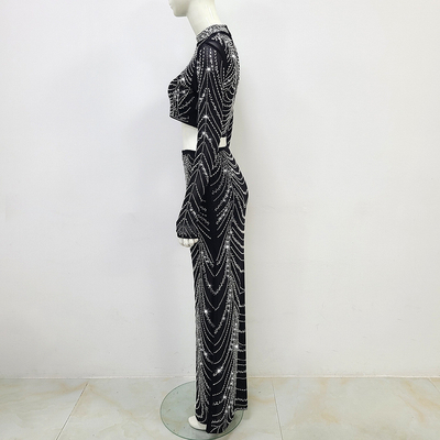 Stay Stylish this Summer with SS2284 Kimshein Fashion Two-Piece Women's Set Sexy Sparkling Rhinestone and See-Through Mesh