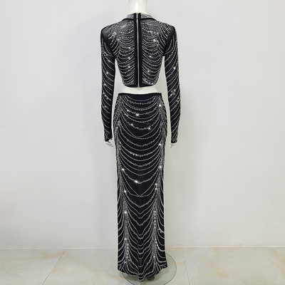 Stay Stylish this Summer with SS2284 Kimshein Fashion Two-Piece Women's Set Sexy Sparkling Rhinestone and See-Through Mesh