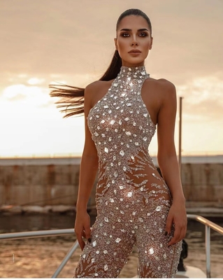 ED2095 Women's Colorful Woven Sexy Nightclub Jumpsuit with Beaded Details Durability and Performance