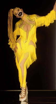 AD1248 Women's Fringe Bodysuit for Club Role Play Pole Dance Performance Costume 160g Fabric Weight Solid Color Pattern