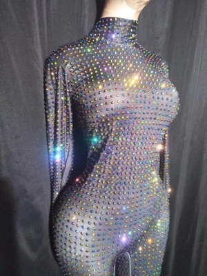 AD1367 Women's Evening Wear Water Diamond Beaded Long Sleeve Mesh Tight Dress with Quick-Drying Feature