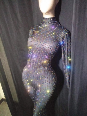 AD1367 Women's Evening Wear Water Diamond Beaded Long Sleeve Mesh Tight Dress with Quick-Drying Feature
