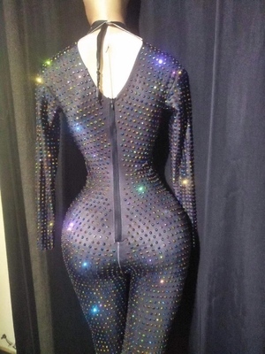 AD1367 Women's Evening Wear Water Diamond Beaded Long Sleeve Mesh Tight Dress with Quick-Drying Feature
