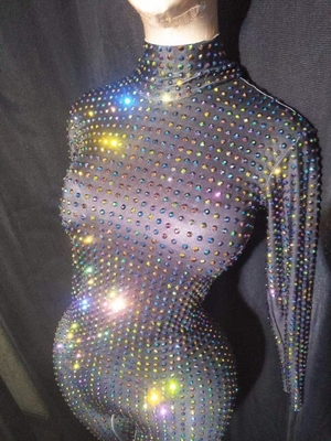 AD1367 Women's Evening Wear Water Diamond Beaded Long Sleeve Mesh Tight Dress with Quick-Drying Feature