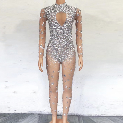 Custom Logo AD1411 Women's Mesh Crystal Jumpsuit Athletic Wear Bodysuit Other Printing Methods Customizable Design Print