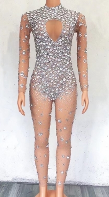 Custom Logo AD1411 Women's Mesh Crystal Jumpsuit Athletic Wear Bodysuit Other Printing Methods Customizable Design Print