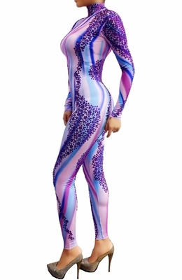 AD1405 Kimshein Purple Striped Colorful Long Sleeve Stretch Handmade Women's Jumpsuit Sportswear Bodysuit PayPal Accepted