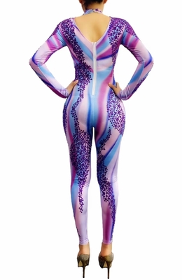 AD1405 Kimshein Purple Striped Colorful Long Sleeve Stretch Handmade Women's Jumpsuit Sportswear Bodysuit PayPal Accepted