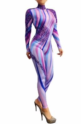 AD1405 Kimshein Purple Striped Colorful Long Sleeve Stretch Handmade Women's Jumpsuit Sportswear Bodysuit PayPal Accepted