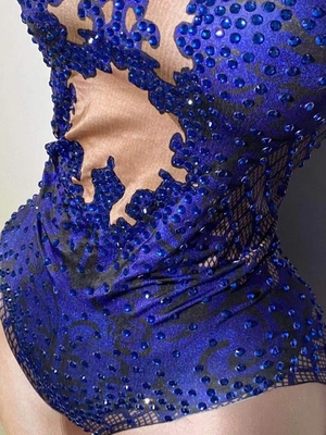 Summer 2019 Kimshein Women's Elegant Blue Sheer Mesh Ruffle Fabric Hollow Diamond Handmade Swimsuit Perfect for Summer
