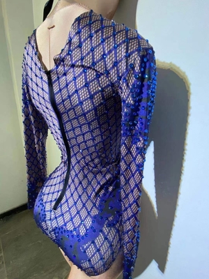 Summer 2019 Kimshein Women's Elegant Blue Sheer Mesh Ruffle Fabric Hollow Diamond Handmade Swimsuit Perfect for Summer