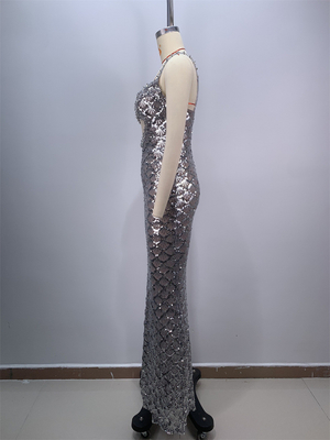 Kimshein Silver Sequin Evening Dress Shiny Party Dress with Drag Tail 7 Days Fast Sampling Intelligent Tracking Support