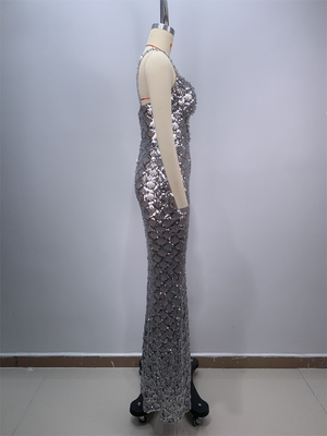 Kimshein Silver Sequin Evening Dress Shiny Party Dress with Drag Tail 7 Days Fast Sampling Intelligent Tracking Support
