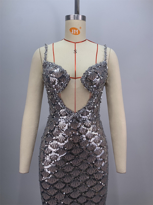 Kimshein Silver Sequin Evening Dress Shiny Party Dress with Drag Tail 7 Days Fast Sampling Intelligent Tracking Support