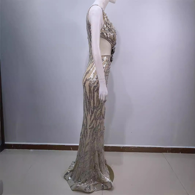 ED2692 Women's Elegant and Sexy V-Neck Sleeveless Mermaid Dress with Shiny Sequin Evening Gown