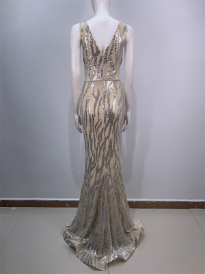ED2692 Women's Elegant and Sexy V-Neck Sleeveless Mermaid Dress with Shiny Sequin Evening Gown