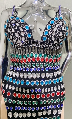 Kimshein ED2686 Sleeveless Crystal Rhinestone Dress for Party Elegant Luxury Evening Gown Black Bandage Club Dress Customized Logo