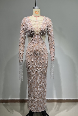 ED2607 Pearl Sexy Dress for Women Maxi Length Party Evening Dress Elegant Club Sequin Dress