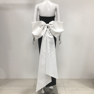 Nightclub Fashion Stunning Black Off-shoulder Sleeveless Dress with Bow Tie Elegant Bandage Party Dress from Guangdong