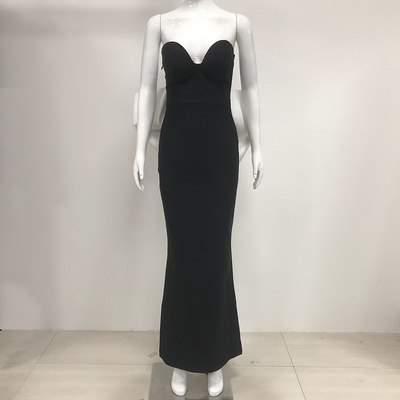 Nightclub Fashion Stunning Black Off-shoulder Sleeveless Dress with Bow Tie Elegant Bandage Party Dress from Guangdong