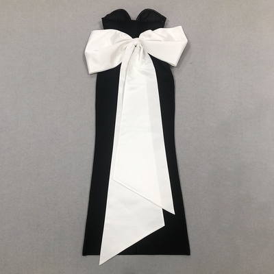 Nightclub Fashion Stunning Black Off-shoulder Sleeveless Dress with Bow Tie Elegant Bandage Party Dress from Guangdong
