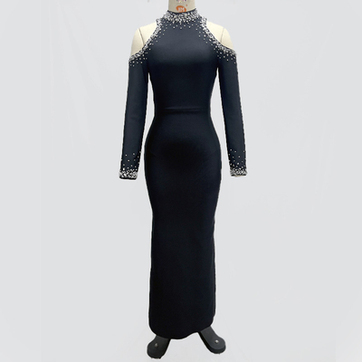 LS2608 Luxury Water Diamond High Neck Evening Dress for Women Bandage Elegant Long Sleeve Ball Gown Formal Dance Party Dress