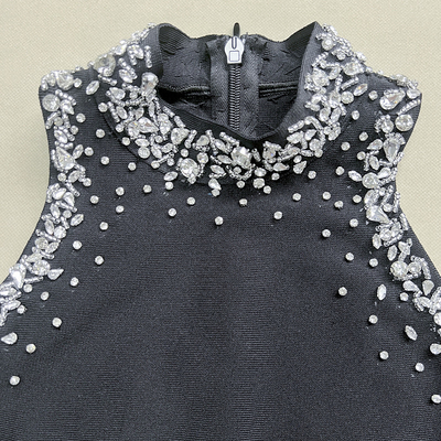 LS2608 Luxury Water Diamond High Neck Evening Dress for Women Bandage Elegant Long Sleeve Ball Gown Formal Dance Party Dress