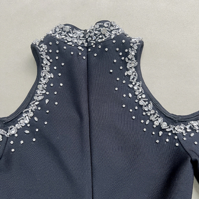 LS2608 Luxury Water Diamond High Neck Evening Dress for Women Bandage Elegant Long Sleeve Ball Gown Formal Dance Party Dress